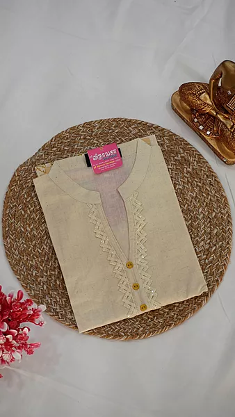 Linen Cotton Fancy Kurti – Cream Yellow