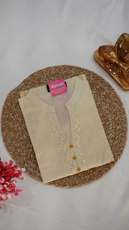 Linen Cotton Fancy Kurti – Cream Yellow