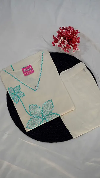 Cotton Fancy Co-ord Set – Cream Contrast Collection