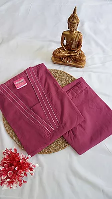 Cotton Fancy Co-ord Set – Onion Pink & Light Olive Green
