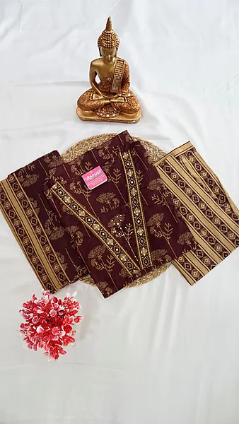 Cotton Fancy 3-Piece Set – Dark Chocolate & Maroon