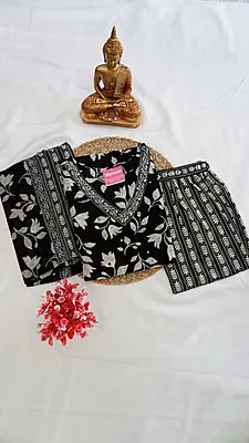 Cotton Regular 3-Piece Set – Rani Pink, Black & Peacock Blue