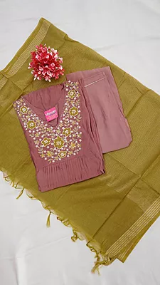 3-Piece Function Wear Neck Embroidery Set with Lining – Design 01