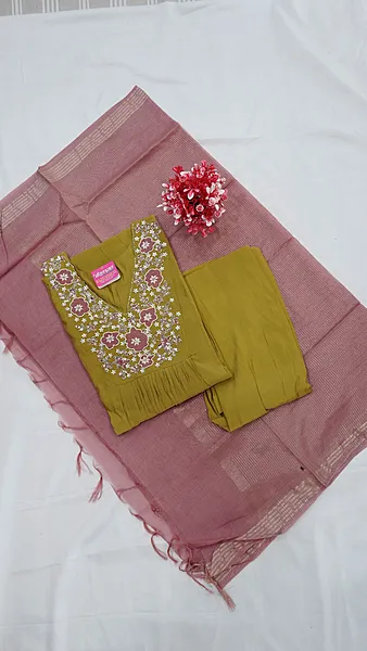 3-Piece Function Wear Neck Embroidery Set with Lining – Design 01