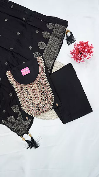 3-Piece Function Wear Neck Embroidery Set with Lining – Black