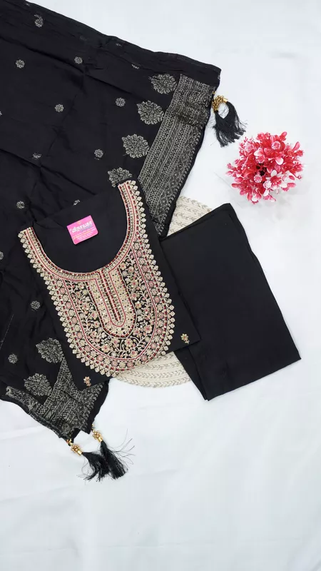 3-Piece Function Wear Neck Embroidery Set with Lining – Black
