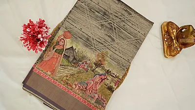 Semi Tussar Fancy Saree – Village Art Design Collection