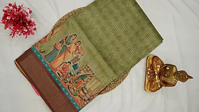Semi Tussar Fancy Saree – Village Art Design Collection