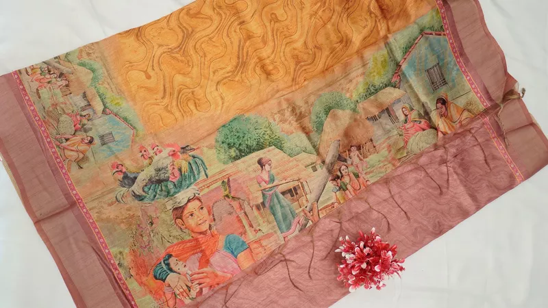 Semi Tussar Fancy Saree – Village Art Design Collection