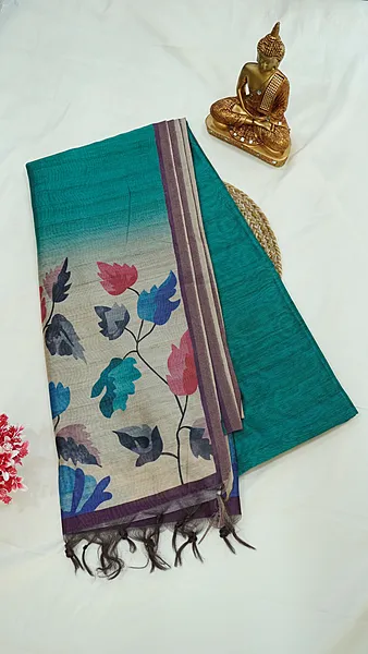 Semi Tussar Fancy Saree – Beige Contrast Collection