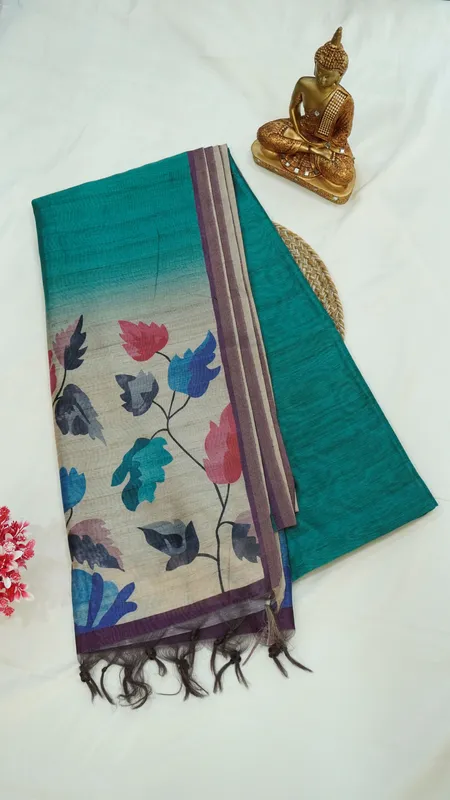 Semi Tussar Fancy Saree – Beige Contrast Collection