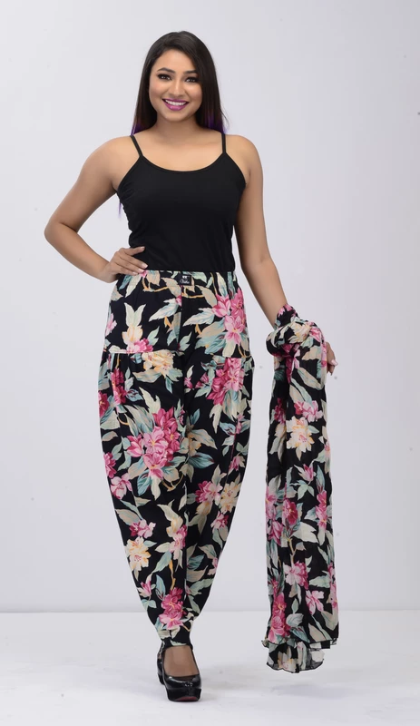 Women Printed Patiyala with Matching Stole 1458-B