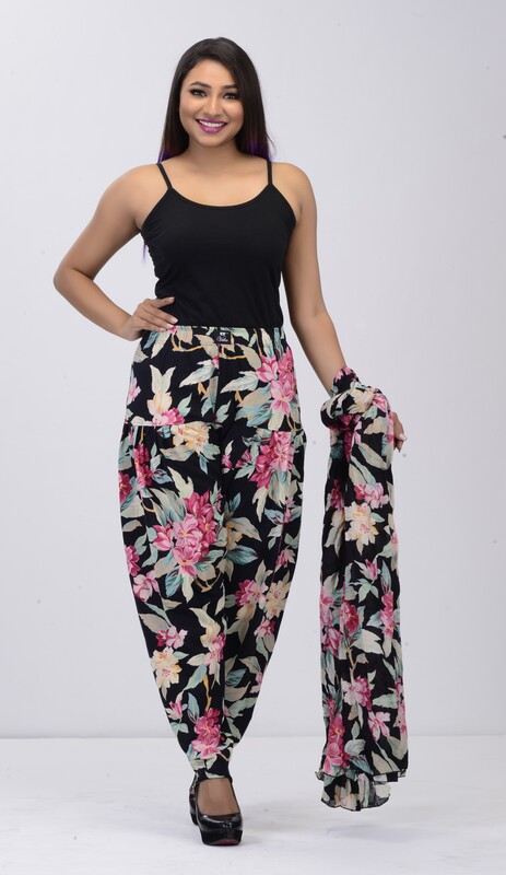 Women Printed Patiyala with Matching Stole 1458-B