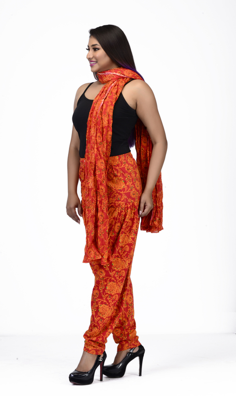 Women Printed Patiyala with Matching Stole 1452-B