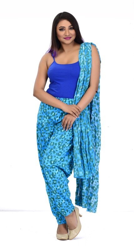 Women Printed Patiyala with Matching Stole 1453-B