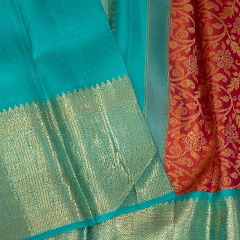 Sunset Peach Kanchipuram with Teal Green
