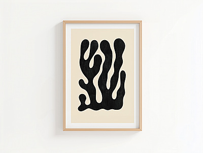 Abstract Coral Art Print Poster I Modern Minimalist Black Wall Decor
