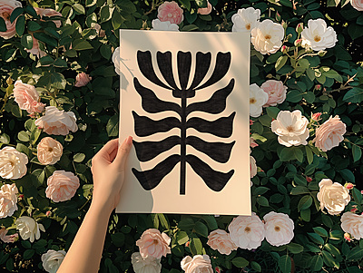 Black Abstract Floral Art Print I Modern Manimalistic Poster