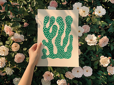 Green Speckled Abstract Coral Poster I Modern Organic Wall Art