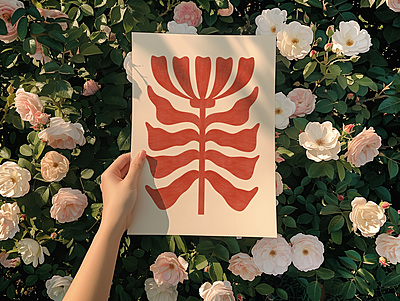 Warm Red Floral Poster - Abstract Botanical Art