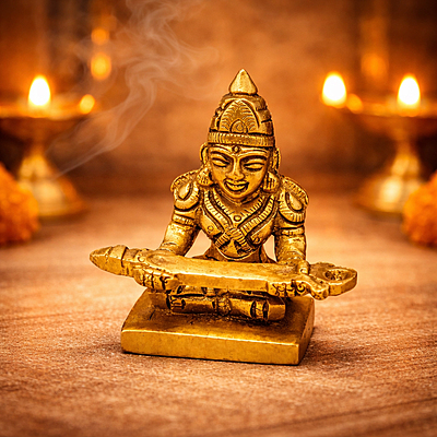 Brass Annapoorani Idol | Goddess Annapurna Statue for Home Pooja Room & Temple Décor