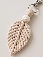 Macrame Leaf Keychain — Ivory, Beige & Blush Pink (Set of 3)