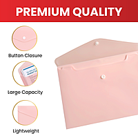 Pack of 12 A5 Light Pastel Pink Soft Touch Plastic Document Wallets with Button Closure
