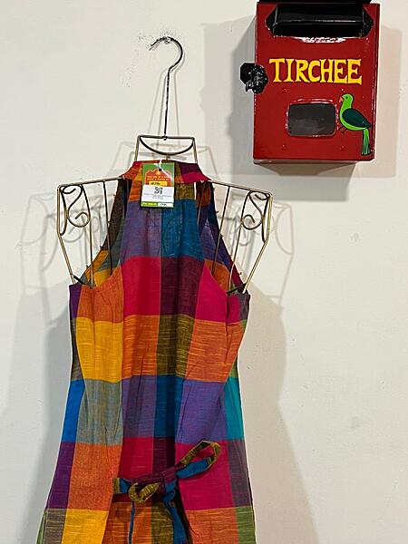 Mangaiyar's Racer-Back Dress in Madras Checks – Yellow Hues