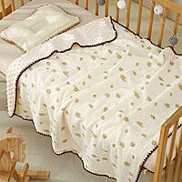Muslin Mini Quilt Blanket – Dotted Double-Layer Comfort (110 × 100 cm) | Assorted Designs
