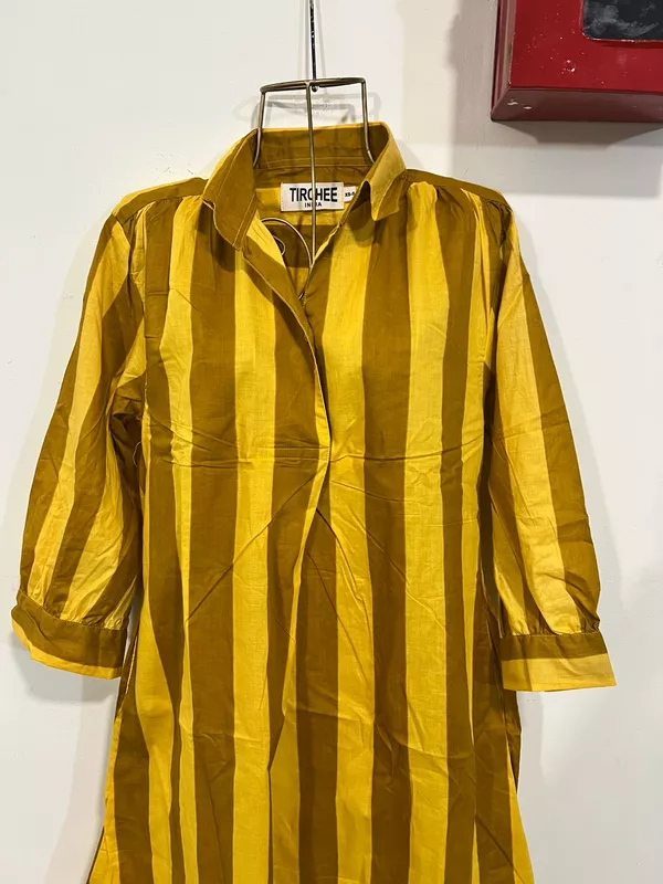 Meera's Flare collared dress - Mustard & Yellow Stripes
