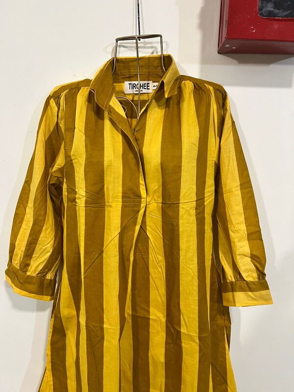 Meera's Flare collared dress - Mustard & Yellow Stripes