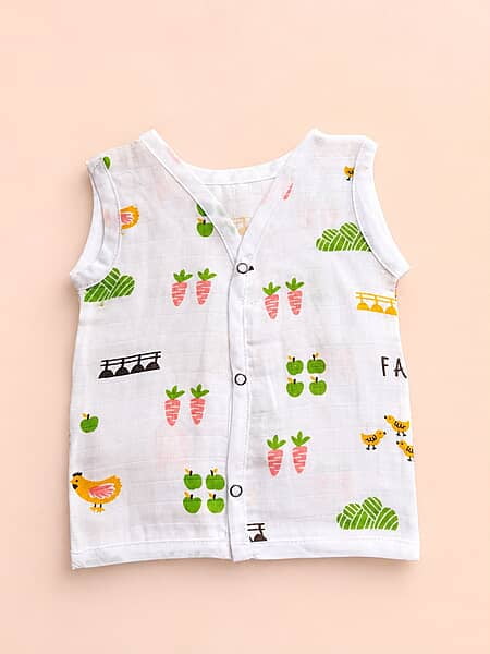 Muslin Cotton Jhabla -0–3M – Without Sleeves - Farm Fresh Muslin Cotton Jhabla -0–3M – Without Sleeves - Farm Fresh