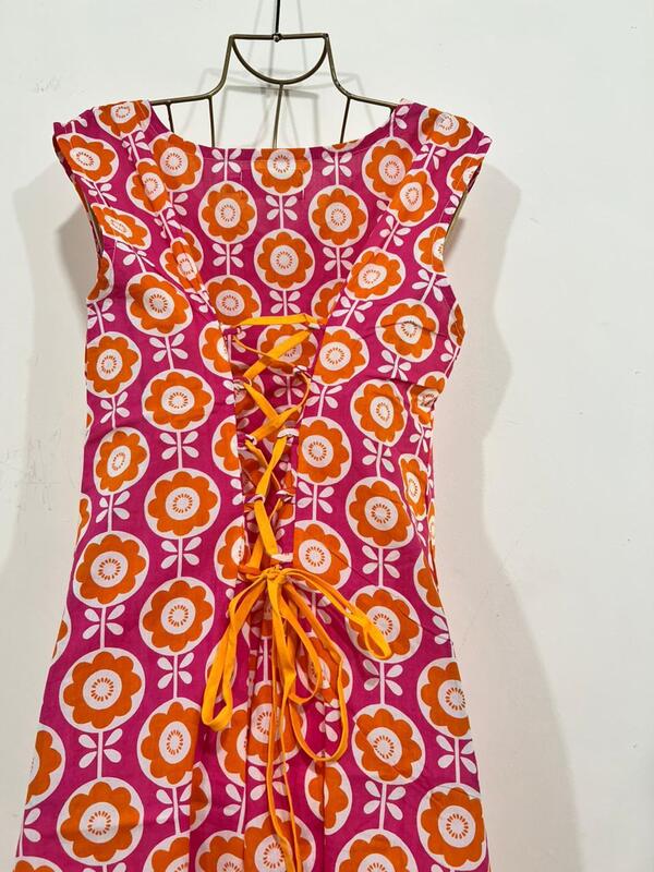 Saira's A-line Dress With a Back Tie - Pink with Orange Flowers