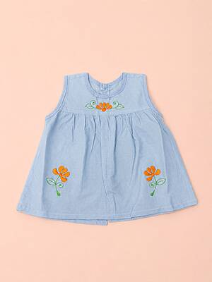 Nirai Cotton Embroidered Baby Frock - (0-6m) Blue