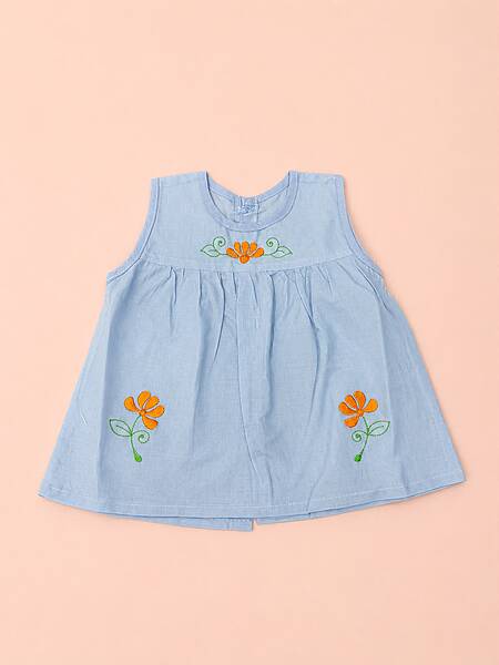 Nirai Cotton Embroidered Baby Frock - (0-6m) Blue Nirai Cotton Embroidered Baby Frock - (0-6m) Blue