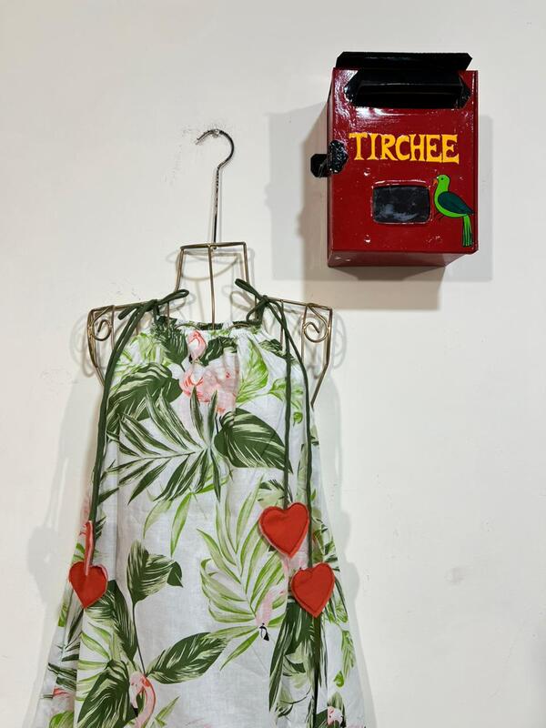 Naaz's Short halter gathered neck - White & Flamingo