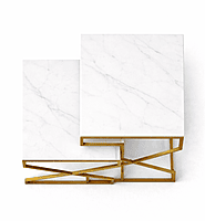 Kraftwark End Table Set Marble Inlay