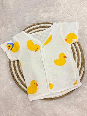 Premium Crinkled Muslin Cotton Jhabla (6-12Months) – With Sleeves