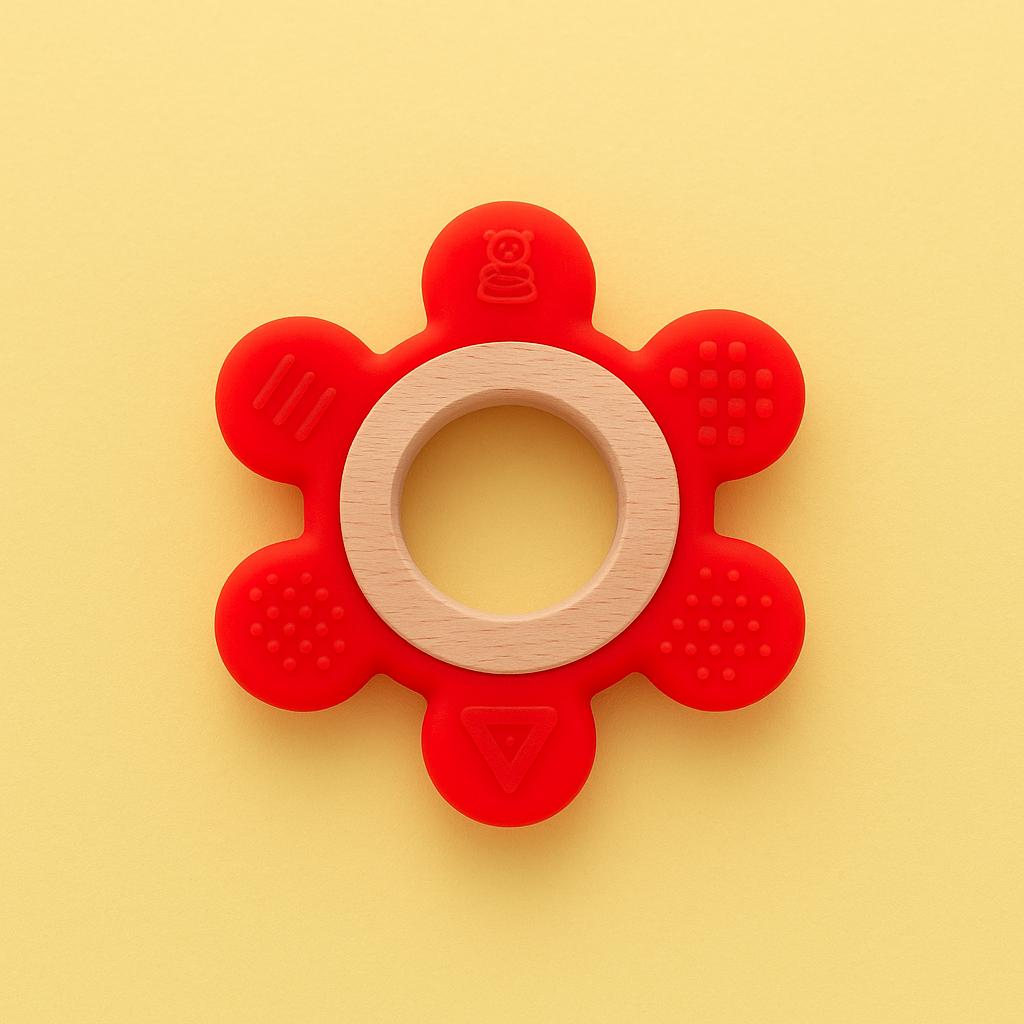 Poppy Silicone & Wood Flower Teether