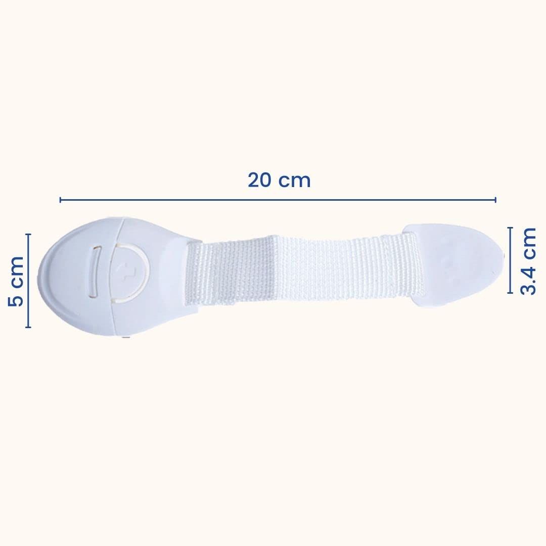 Baby Safety Locks & Latches – Nylon Strap for Doors, Cupboards & Drawers (White, Pack of 4)