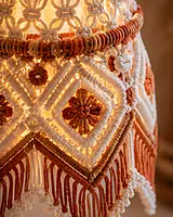 Ivory & Rust Macrame Pendant Lamp Shade with Floral Knotwork & Fringe