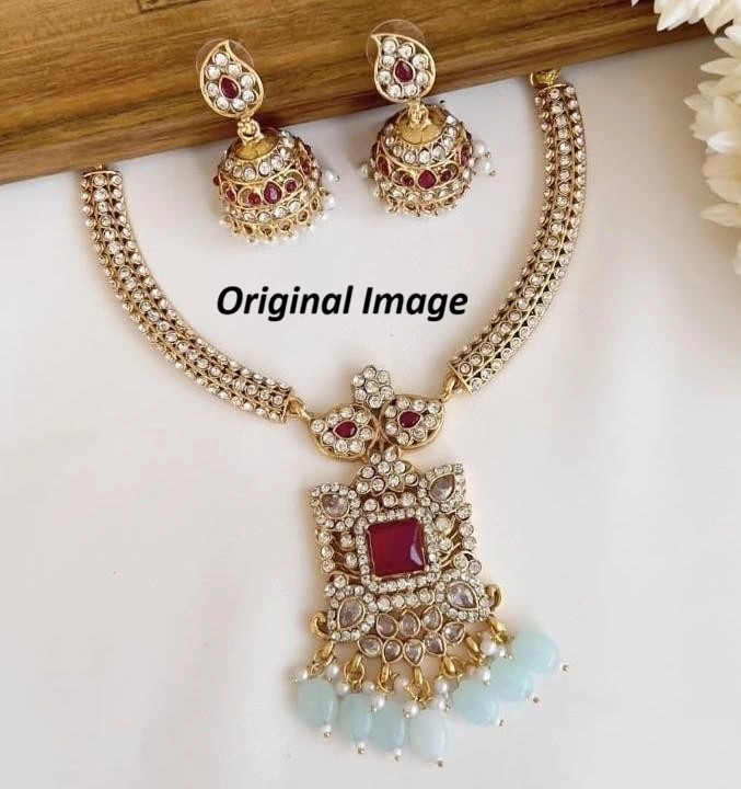 Blue Stone AD Necklace Set with Matching Earrings