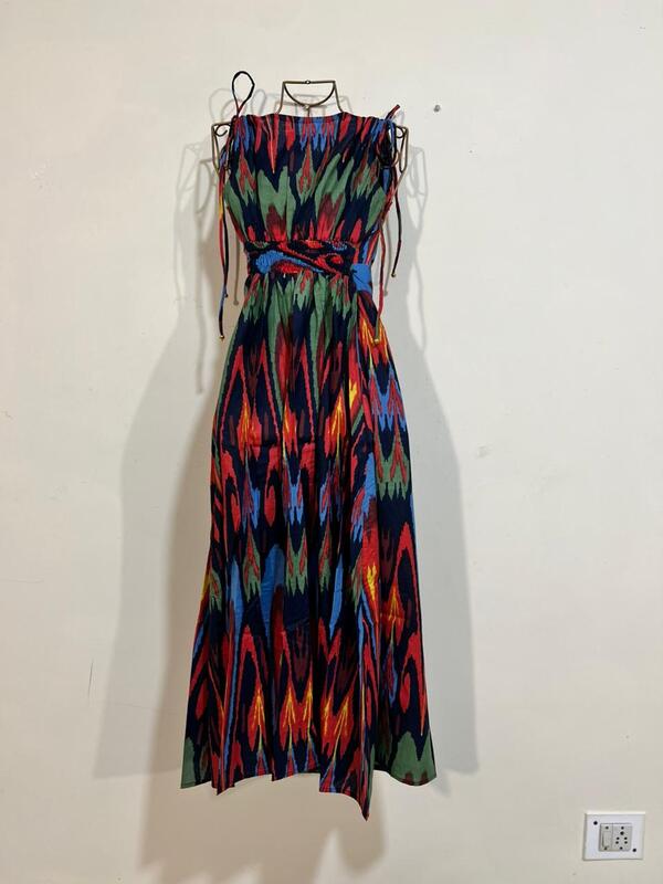 Leher's Sleeve-Less Fit & Flare Dress - Black with colourful Ikkhat