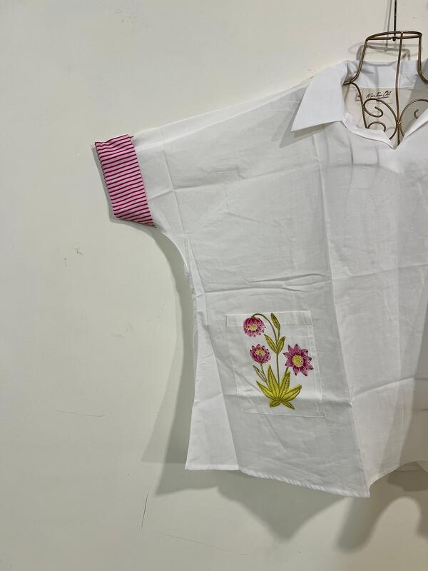 Easy-Fit + Patch Pocket - White & Pink Floral