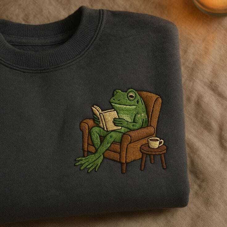 Bookish Frog Hand-Painted Sweatshirt