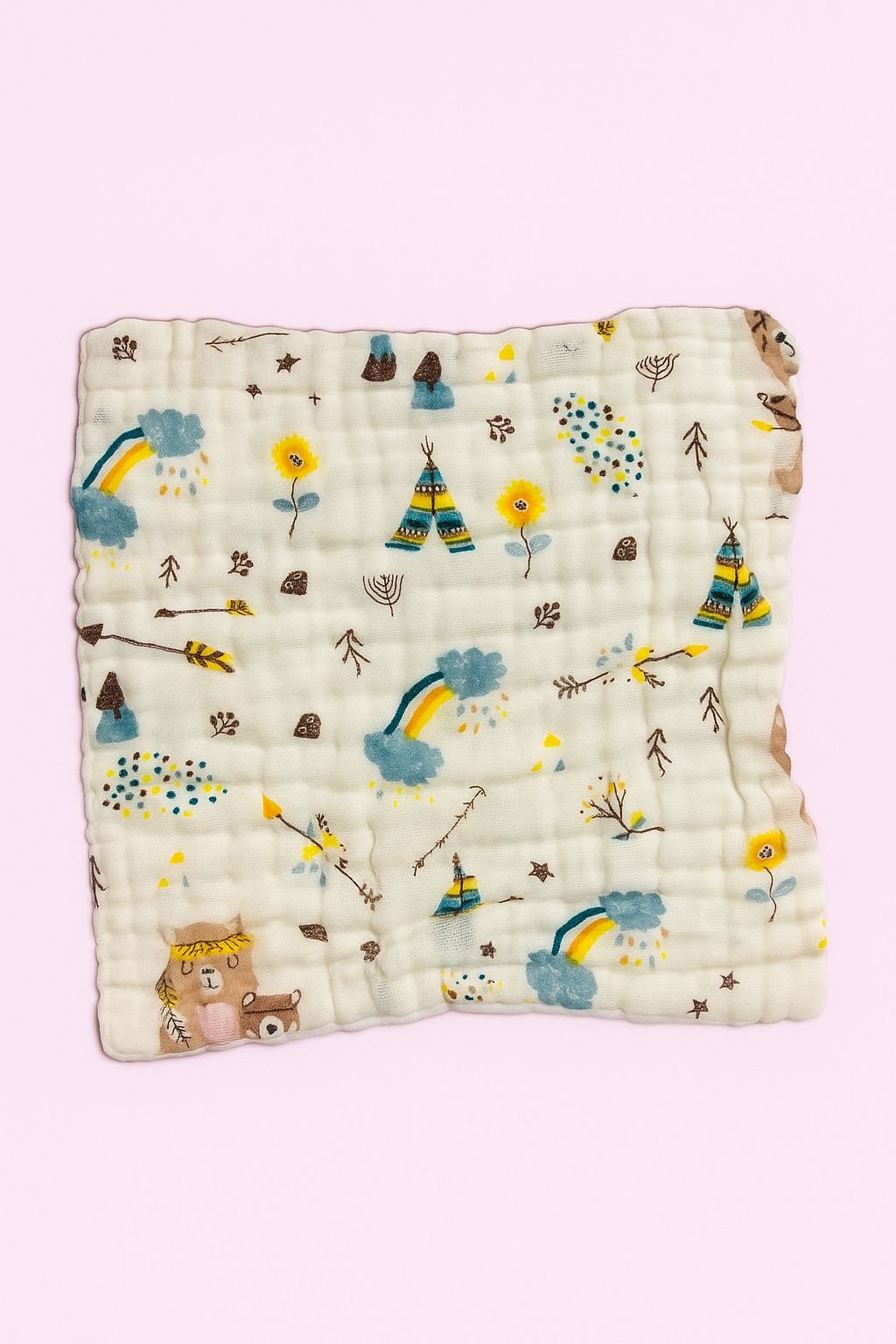 6 Layer Muslin Wash cloth / Face towel - Colour Printed - Pack of 5 (Assorted)