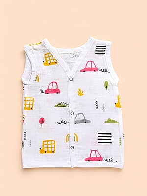 Muslin Cotton Jhabla -0–3M – Without Sleeves - Mini Motors
