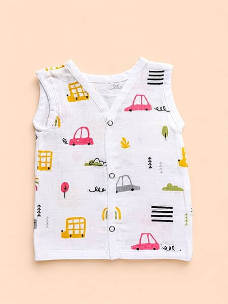 Muslin Cotton Jhabla -0–3M – Without Sleeves - Mini Motors Muslin Cotton Jhabla -0–3M – Without Sleeves - Mini Motors