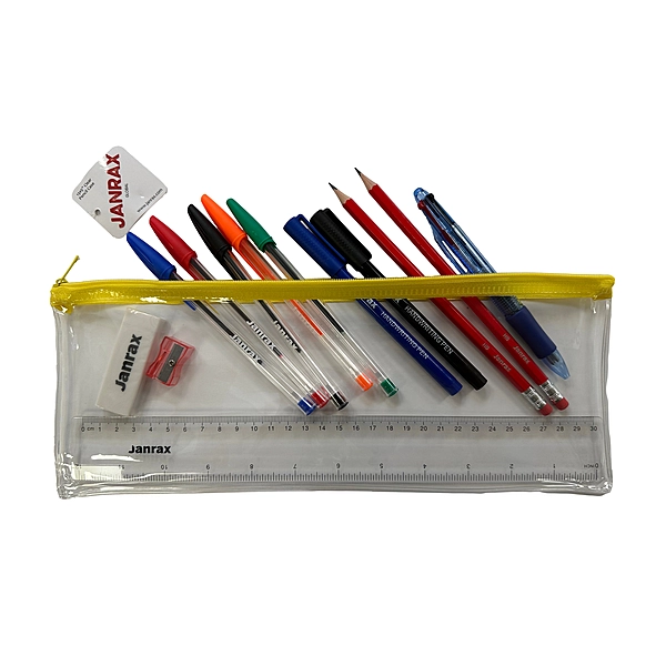 Stationery Filled Yellow Zip 13x5"" Pencil Case