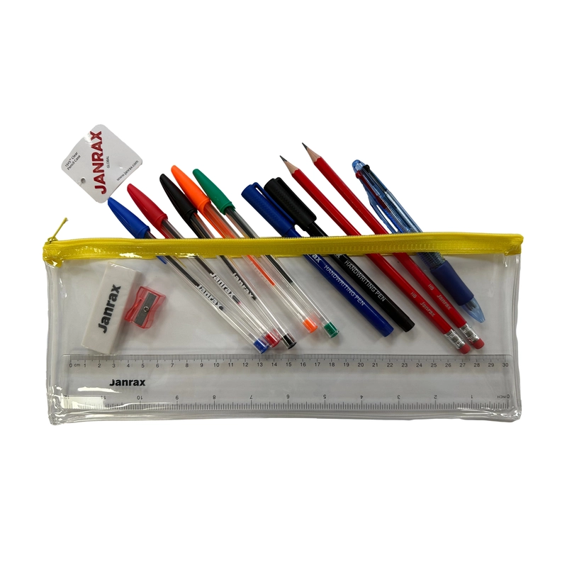 Stationery Filled Yellow Zip 13x5"" Pencil Case